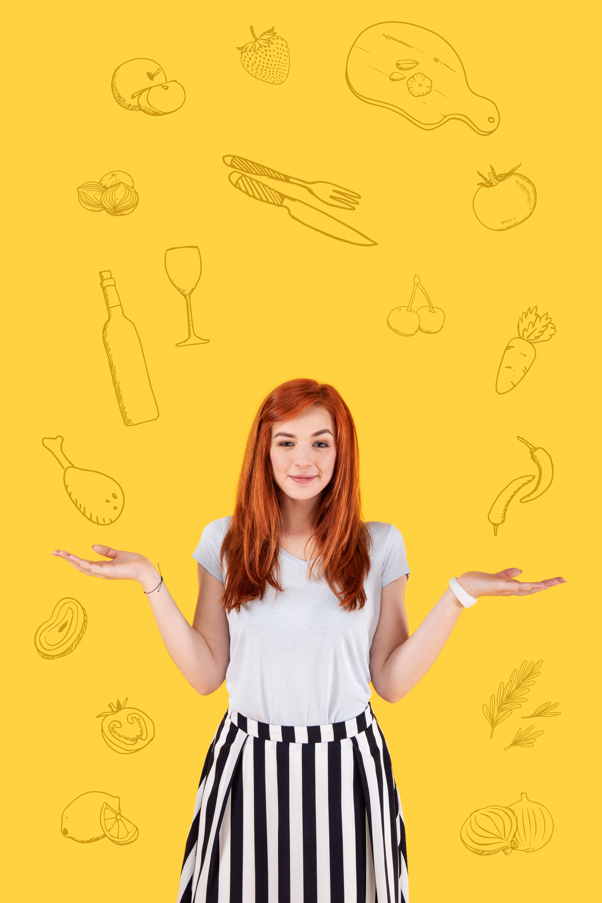 Young cook smiling while choosing foodstuff for her meal